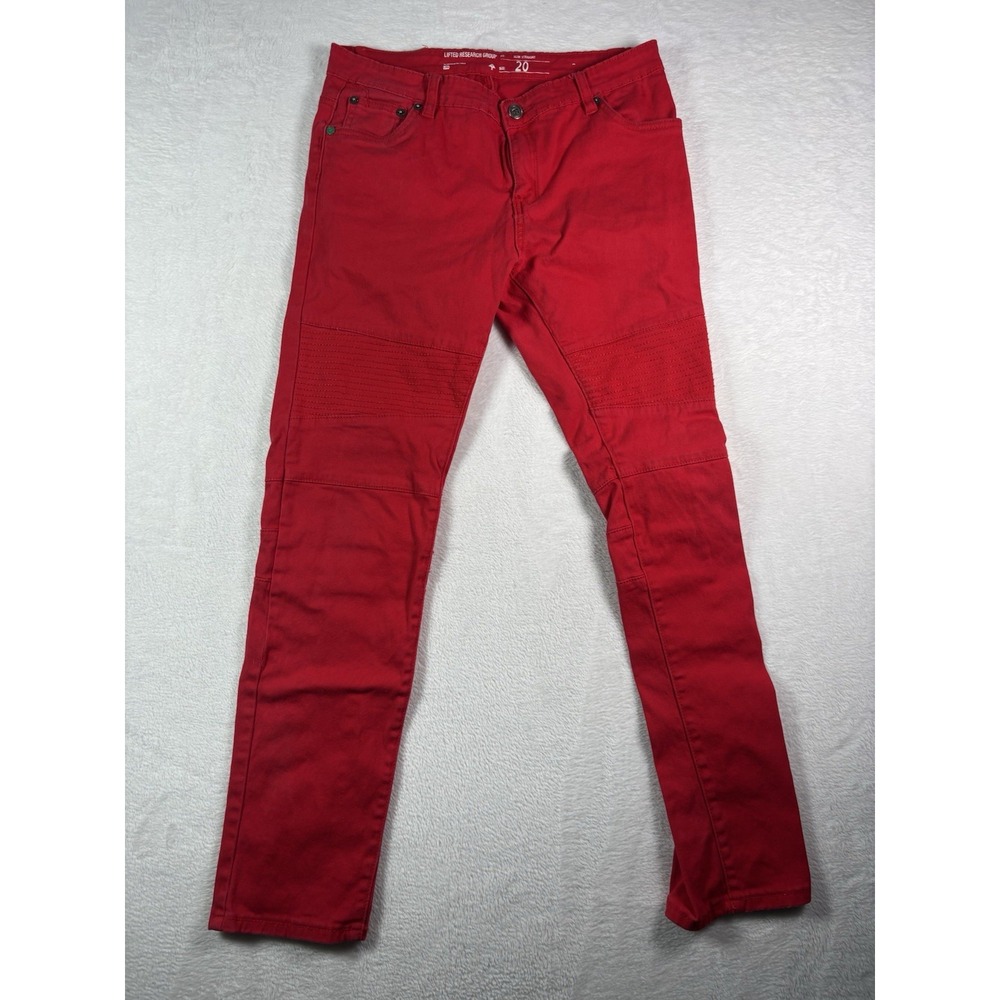 LRG Lifted Research Group Jeans Men Sz 20 Red Denim Distressed True Straight Leg